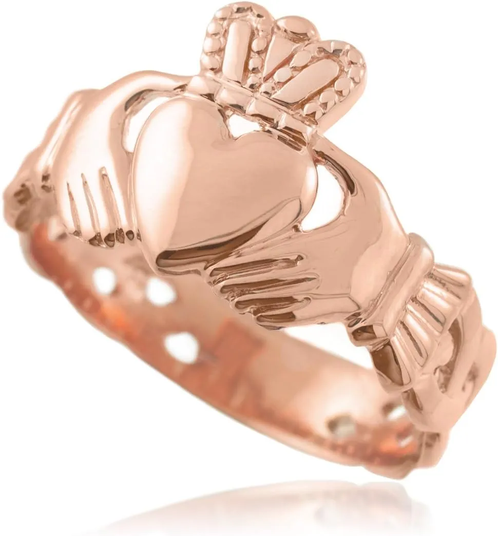 Bold 10k Rose Gold Trinity Knot Band Irish Claddagh Ring for Men (7)
