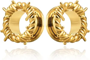 Bold Spiral Design Ear Plugs and Tunnels Body Jewelry - Hypoallergenic, 0g to 1 inch, 2pcs Selling, Stainless Steel Gauge Earrings for Women & Men Gold 10mm(00g)