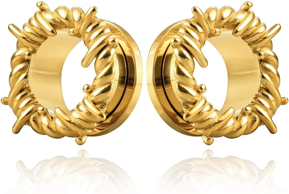 Bold Spiral Design Ear Plugs and Tunnels Body Jewelry - Hypoallergenic, 0g to 1 inch, 2pcs Selling, Stainless Steel Gauge Earrings for Women & Men Gold 14mm(9/16 inch)