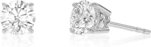 BOTERA Diamond Stud Earrings 14K Solid White Gold Round-Cut Lab-Grown Classic 4-Prong Solitaire with Push Back, Perfect Grandmother Gift, Elegant Anniversary Present for Women - 1.0 Carat, 1 Pack