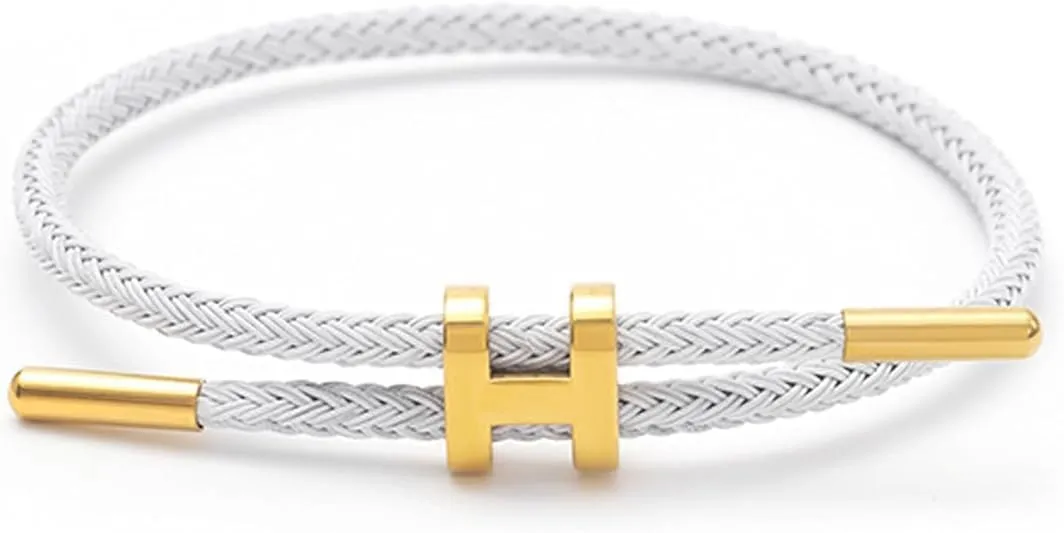 Bracelet with Adjustable Design Polished H Shape Buckle, Bracelets for Women, 18k Gold-plated Buckle Design Titanium Steel Wire Rope Women's Gift Jewelry