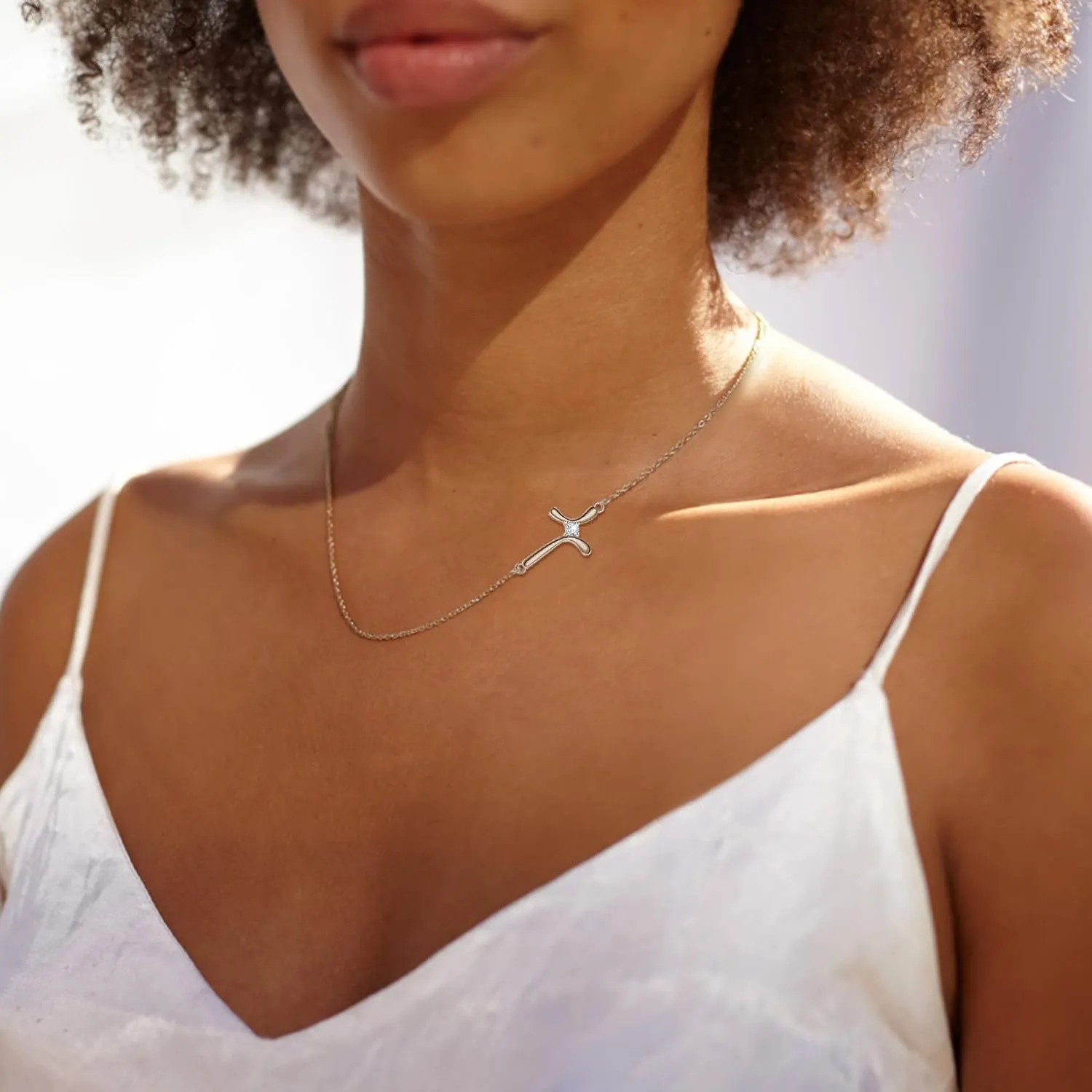 BriLove 925 Sterling Silver Cross Necklaces for Women,Shiny Cubic Zirconia Delicate Sideways Choker Necklace Valentines Day/Birthday/Christmas/Anniversary