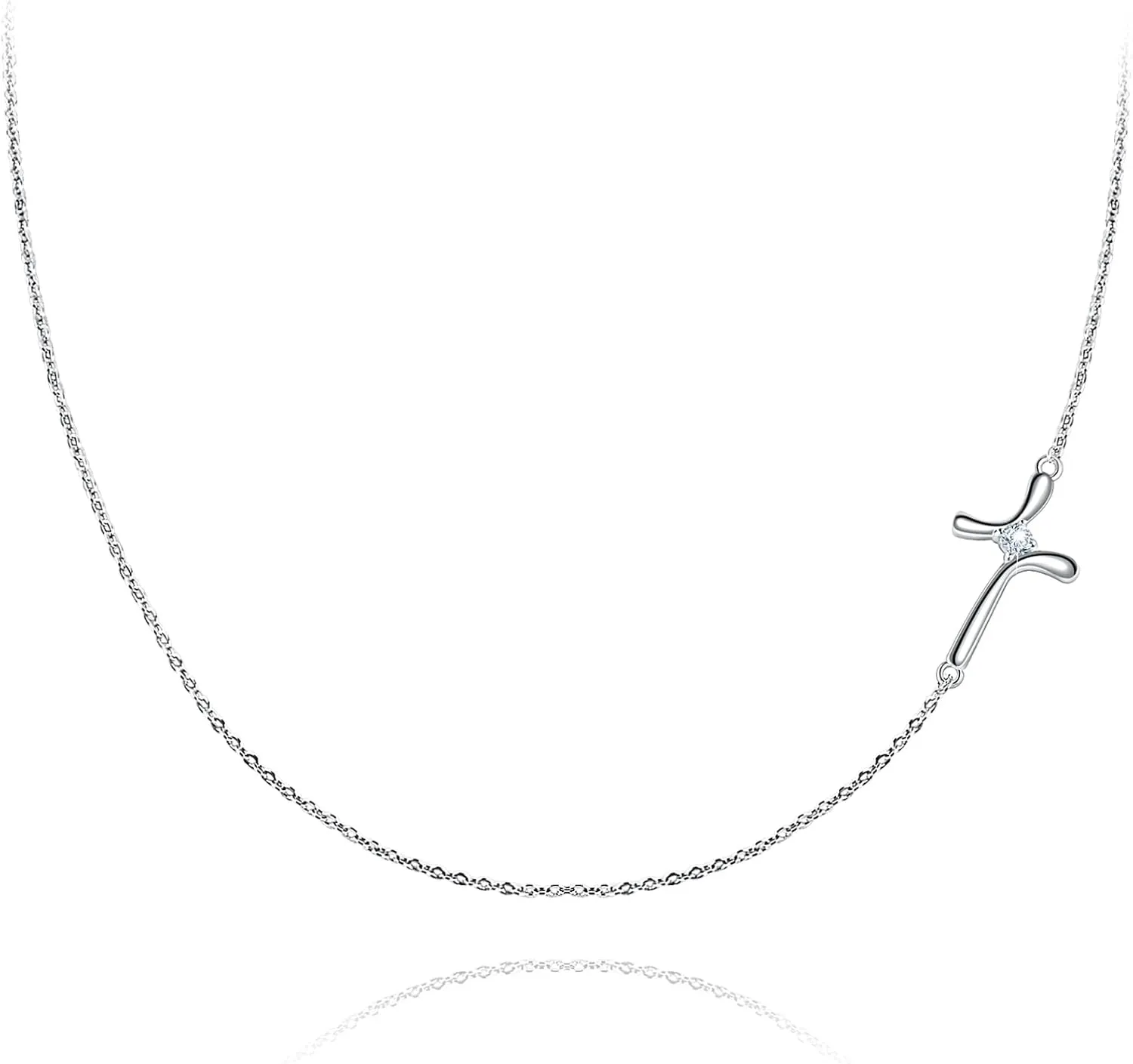 BriLove 925 Sterling Silver Cross Necklaces for Women,Shiny Cubic Zirconia Delicate Sideways Choker Necklace Valentines Day/Birthday/Christmas/Anniversary
