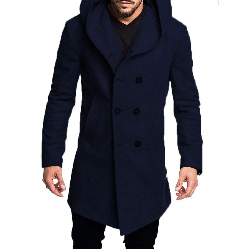 British men's hooded woolen coat