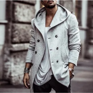 British men's hooded woolen coat