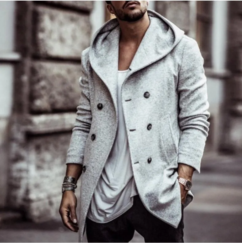 British men's hooded woolen coat