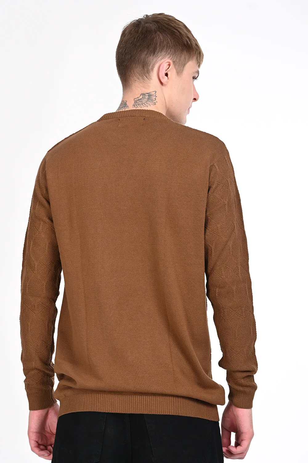 Brown Textured Regular Fit Sweater