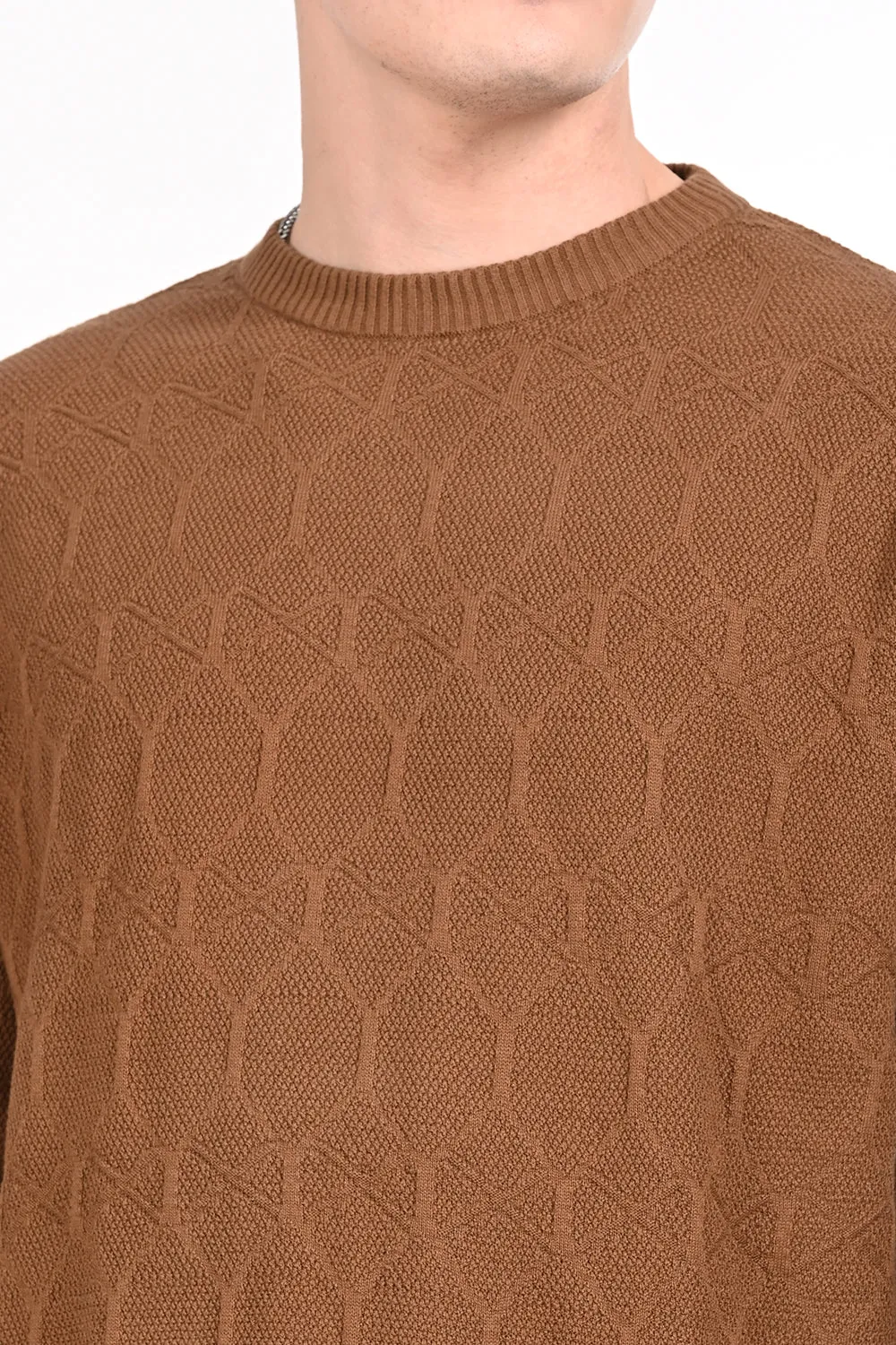 Brown Textured Regular Fit Sweater