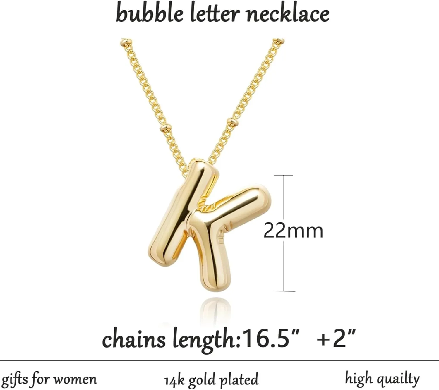 Bubble Letter Necklace - 14K Gold Sliver Plated Alphabet Pendant Necklace for Women, Trendy Balloon Initial Jewelry, Stylish Name Pendant for Her