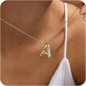 Bubble Letter Necklace - 14K Gold Sliver Plated Alphabet Pendant Necklace for Women, Trendy Balloon Initial Jewelry, Stylish Name Pendant for Her
