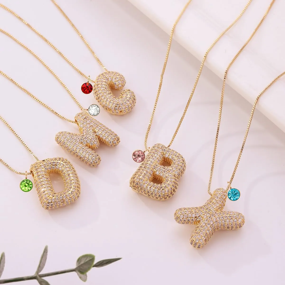 Bubble Letter Necklace With Birthstone, Gold Balloon Initial Letter With Dainty Birthstone Necklaces For Women Birthday Gifts Trendy Personalized Jewelry Gifts