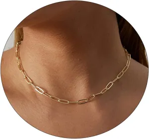 CAROVO 18K Gold Silver Plated Paperclip Chain Necklace for Women Delicate Love Heart Pendant Link Paperclip Chain Necklaces for Women