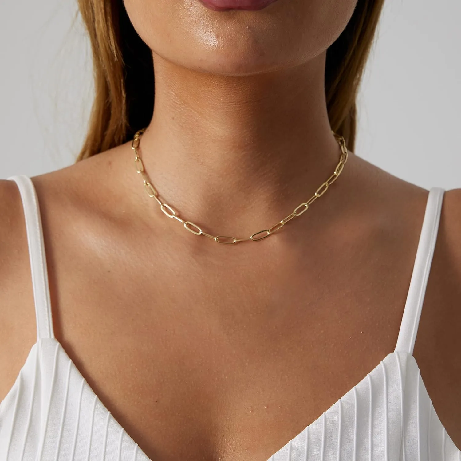 CAROVO 18K Gold Silver Plated Paperclip Chain Necklace for Women Delicate Love Heart Pendant Link Paperclip Chain Necklaces for Women