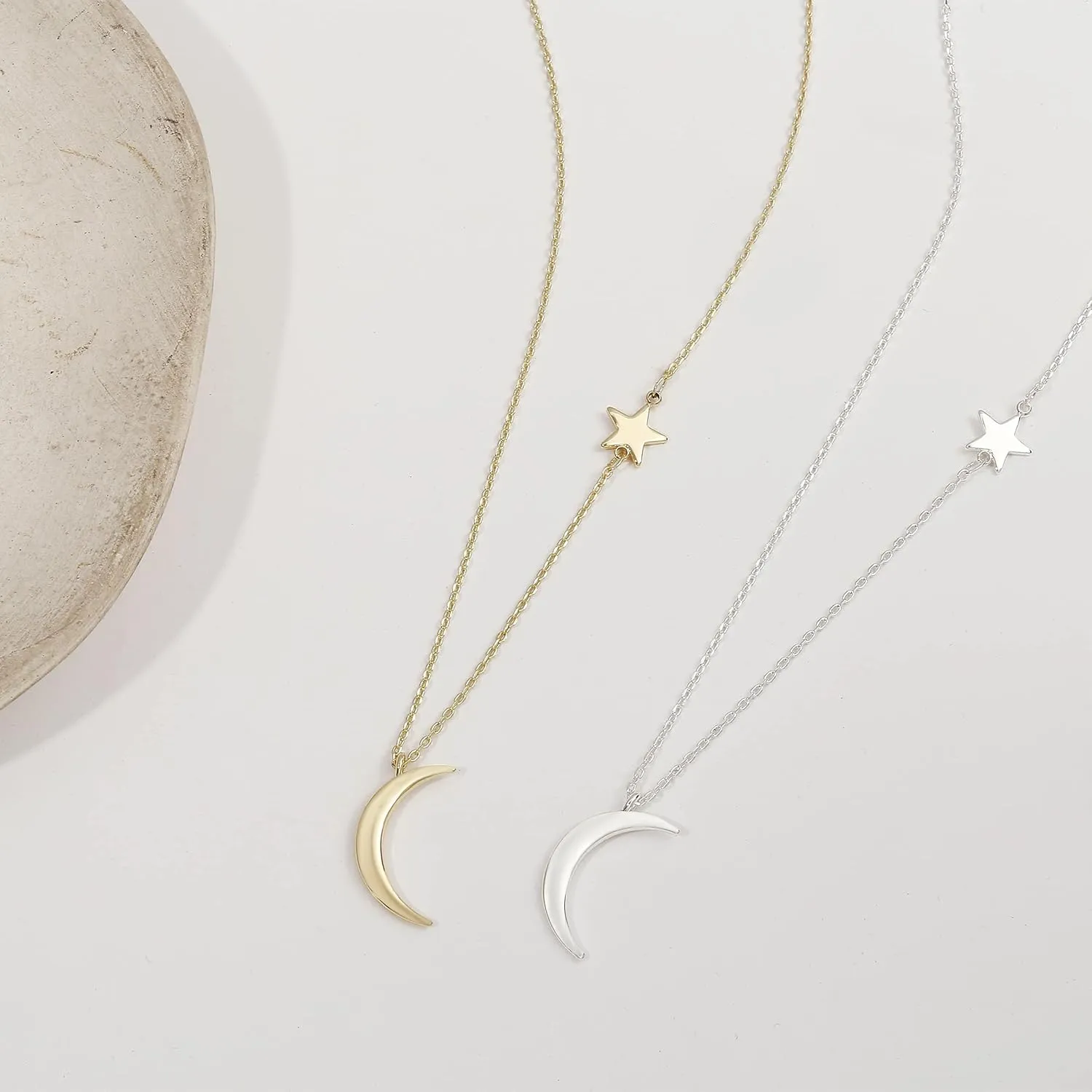 CAROVO Dainty Gold Moon Star Pendant Necklace 18K Gold Filled Cute Delicate Butterfly Heart Evil Eye Italian Horn Cornicello Protection Necklaces Minimalist Charm Jewelry Gift for Women