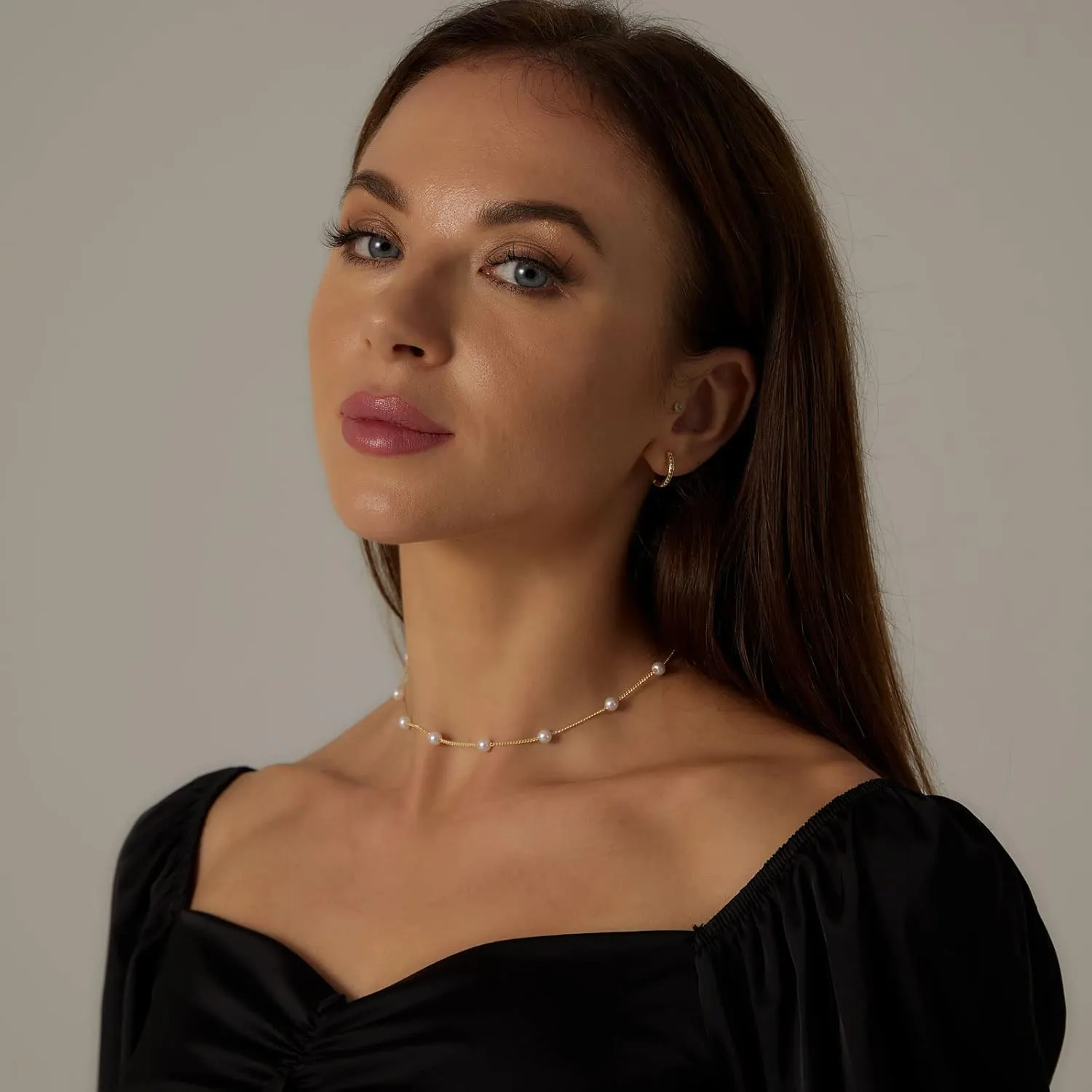 CAROVO Dainty Pearl Pendant Necklaces for Women 14k Gold Plated Barque Pearl Chain Necklace Delicate Handmade Cultured Pearl Necklace Everyday Jewelry for Gifts