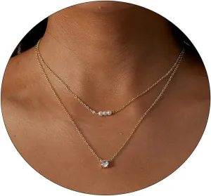 CAROVO Dainty Pearl Pendant Necklaces for Women 14k Gold Plated Barque Pearl Chain Necklace Delicate Handmade Cultured Pearl Necklace Everyday Jewelry for Gifts