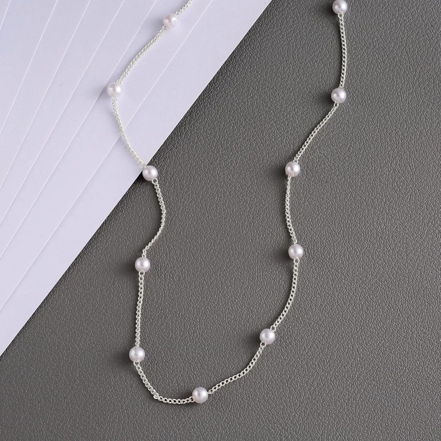 CAROVO Dainty Pearl Pendant Necklaces for Women 14k Gold Plated Barque Pearl Chain Necklace Delicate Handmade Cultured Pearl Necklace Everyday Jewelry for Gifts