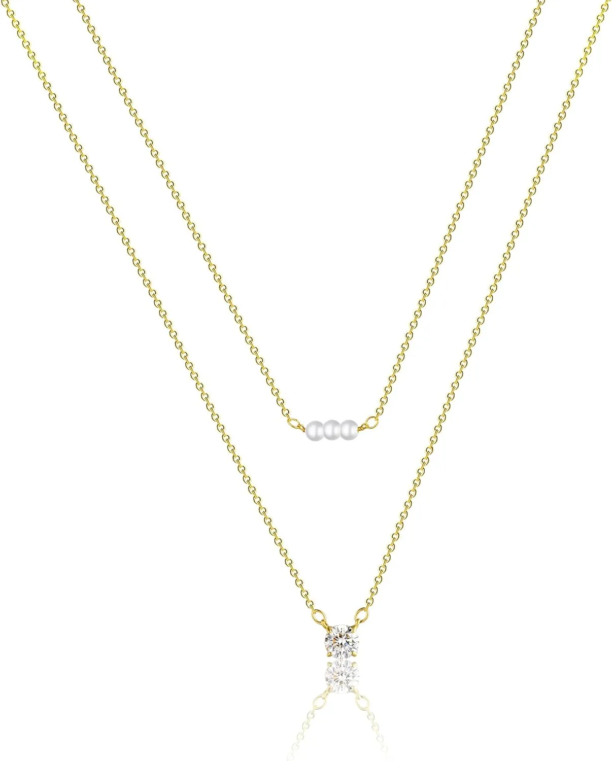 CAROVO Dainty Pearl Pendant Necklaces for Women 14k Gold Plated Barque Pearl Chain Necklace Delicate Handmade Cultured Pearl Necklace Everyday Jewelry for Gifts