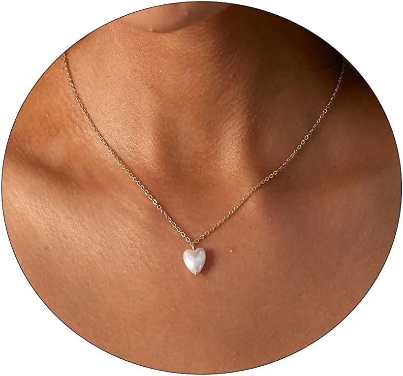 CAROVO Pearl Necklaces for Women Dainty Pearl Necklace Layered Paperclip Tiny Pearl Chain Necklace Delicate Handmade Cultured Pearl Necklace Everyday Jewelry for Gifts