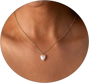 CAROVO Pearl Necklaces for Women Dainty Pearl Necklace Layered Paperclip Tiny Pearl Chain Necklace Delicate Handmade Cultured Pearl Necklace Everyday Jewelry for Gifts