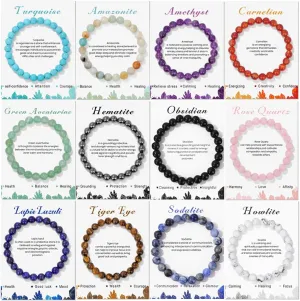 CASDAN 12Pcs Crystal Bracelets for Women Men 8mm Round Stone Beaded Bracelet Semi-Precious Gemstones Bracelet Energy stone Stretch Bracelet Jewelry Gifts