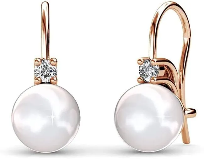 Cate & Chloe Cassie 18k White Gold Pearl Drop Earrings For Women | Women's Drop & Dangle Earrings With Crystals, Classic Pearl Earring Set, Fashion Earrings For Women, Hypoallergenic Earrings