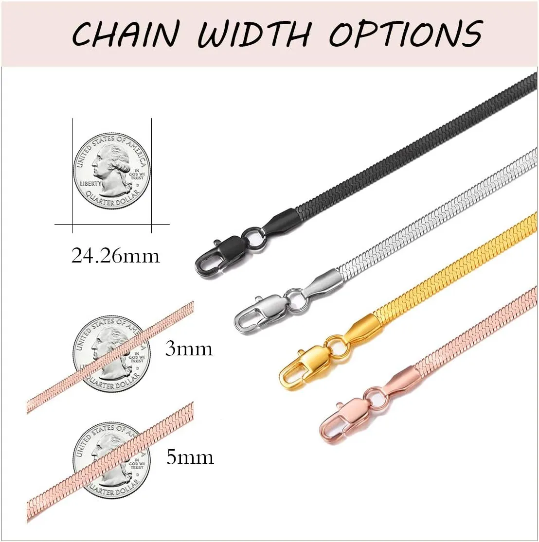 ChainsPro Womens Layered Necklace, Herringbone Chain, Snake Choker, Delicate Dainty Jewelry, 3/5MM Width, 12"/15"(Send Gift Box)