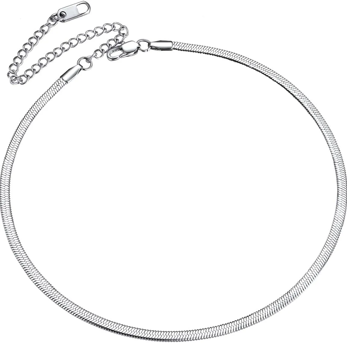 ChainsPro Womens Layered Necklace, Herringbone Chain, Snake Choker, Delicate Dainty Jewelry, 3/5MM Width, 12"/15"(Send Gift Box)