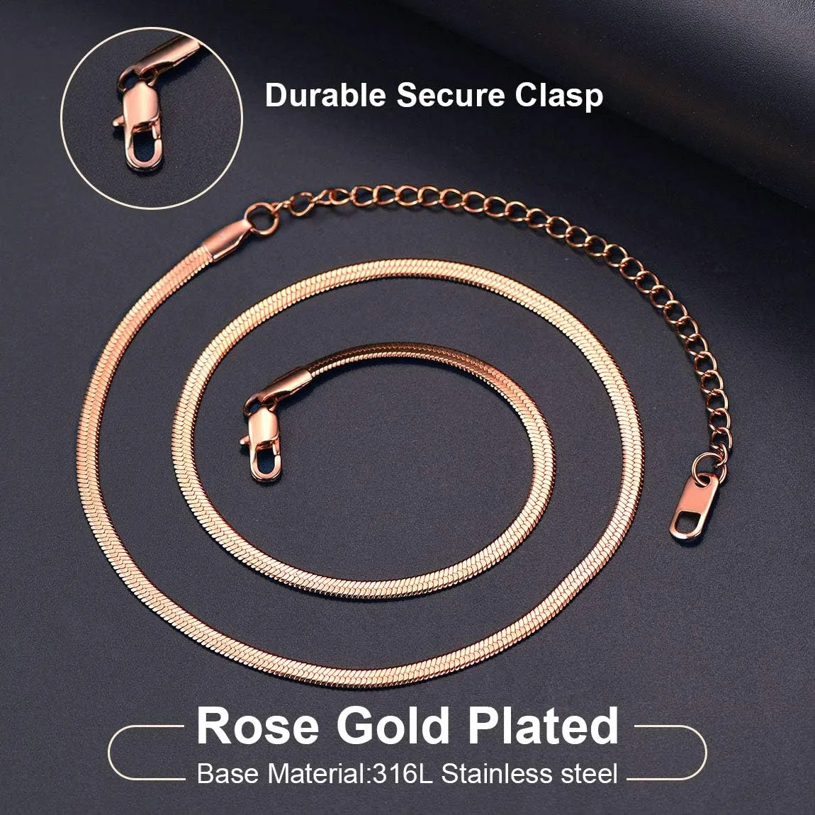 ChainsPro Womens Layered Necklace, Herringbone Chain, Snake Choker, Delicate Dainty Jewelry, 3/5MM Width, 12"/15"(Send Gift Box)
