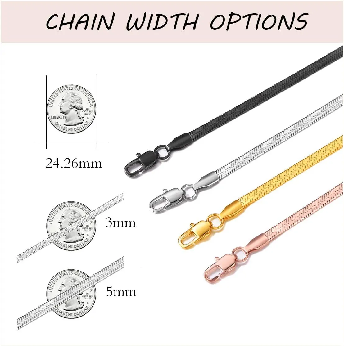ChainsPro Womens Layered Necklace, Herringbone Chain, Snake Choker, Delicate Dainty Jewelry, 3/5MM Width, 12"/15"(Send Gift Box)