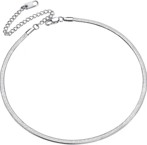 ChainsPro Womens Layered Necklace, Herringbone Chain, Snake Choker, Delicate Dainty Jewelry, 3/5MM Width, 12"/15"(Send Gift Box)