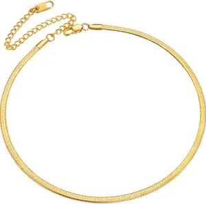 ChainsPro Womens Layered Necklace, Herringbone Chain, Snake Choker, Delicate Dainty Jewelry, 3/5MM Width, 12"/15"(Send Gift Box)