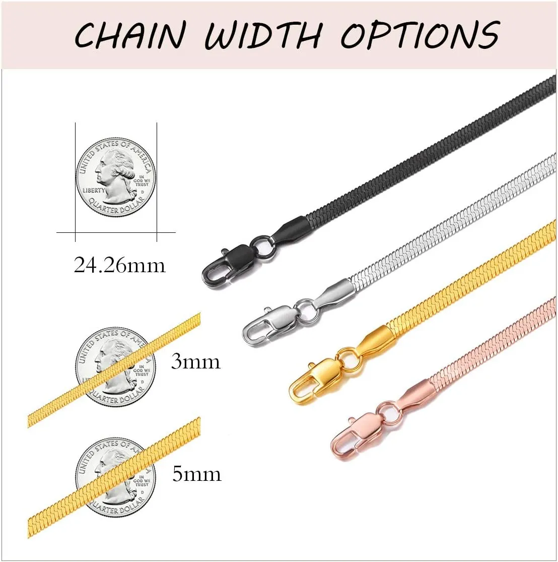 ChainsPro Womens Layered Necklace, Herringbone Chain, Snake Choker, Delicate Dainty Jewelry, 3/5MM Width, 12"/15"(Send Gift Box)