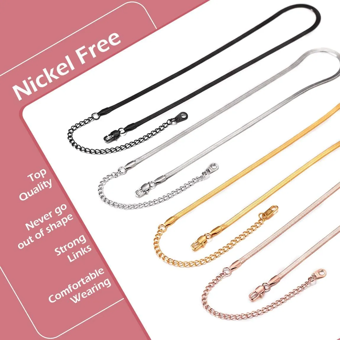 ChainsPro Womens Layered Necklace, Herringbone Chain, Snake Choker, Delicate Dainty Jewelry, 3/5MM Width, 12"/15"(Send Gift Box)