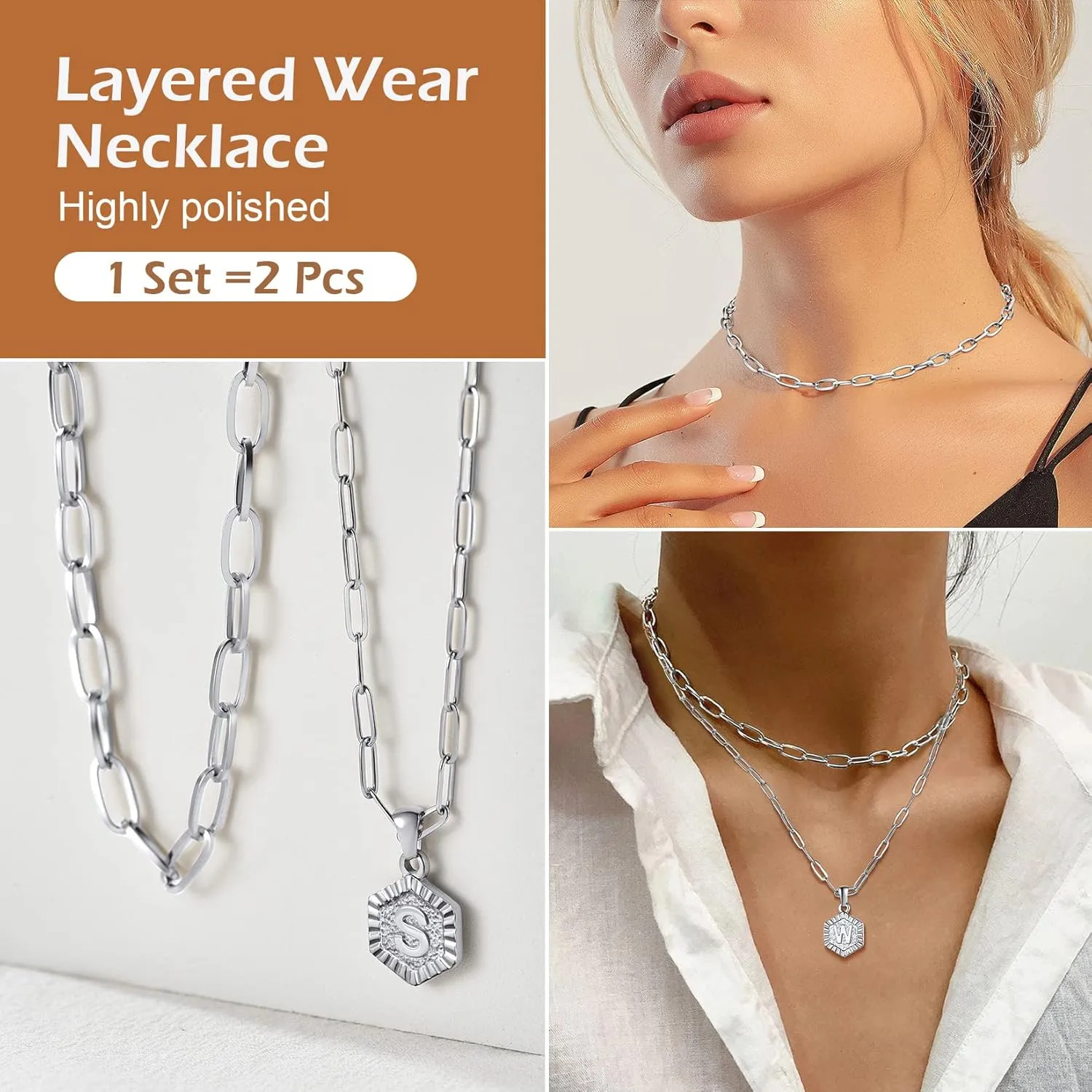ChainsProMax Women Stylish Gold Layered Initial Necklace, with Paperclip Style Chain, Stainless Steel-Send Gift Box