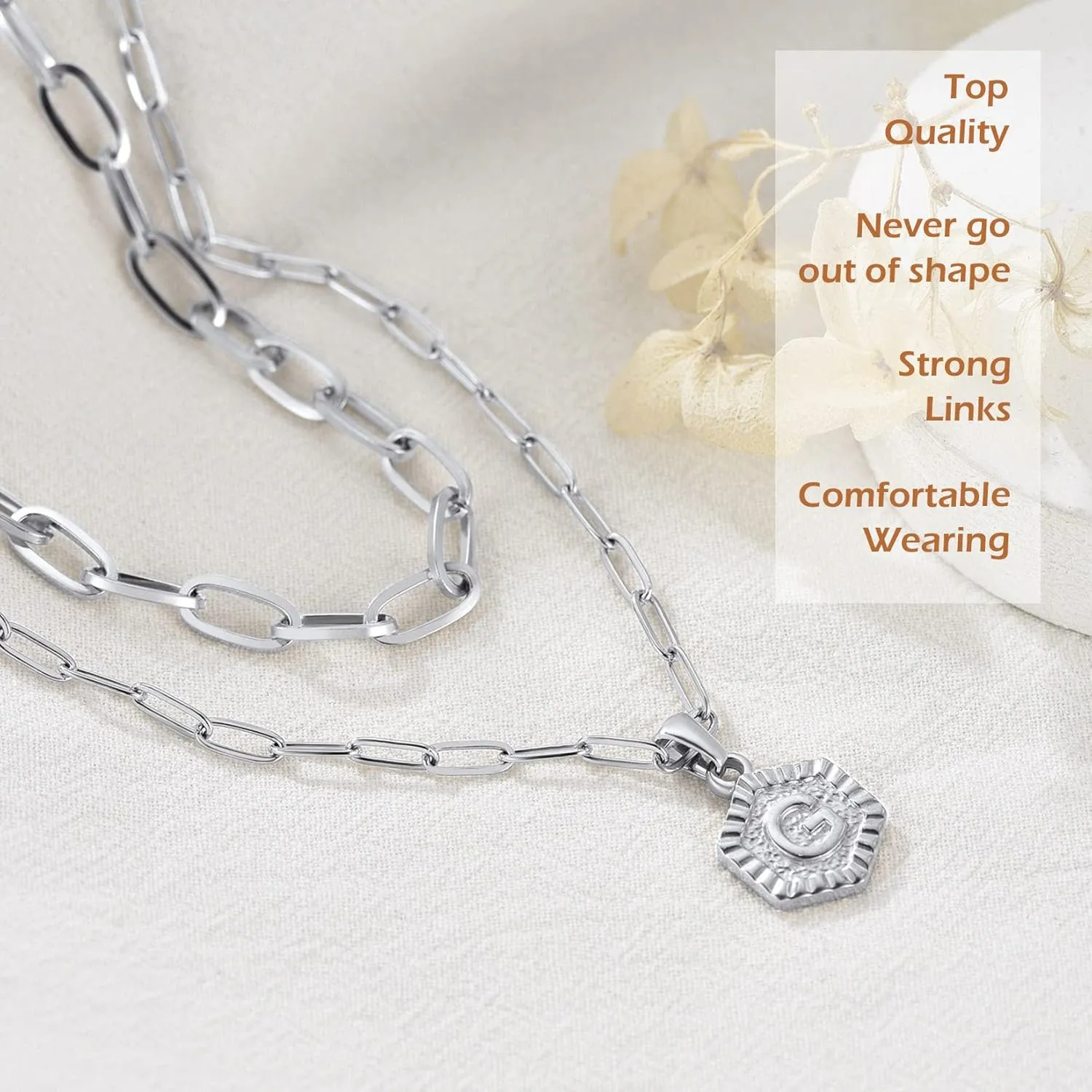 ChainsProMax Women Stylish Gold Layered Initial Necklace, with Paperclip Style Chain, Stainless Steel-Send Gift Box