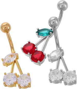 Charming Cherry Design Belly Button Ring Set 3pcs Dangle Belly Rings Navel Piercing Jewelry