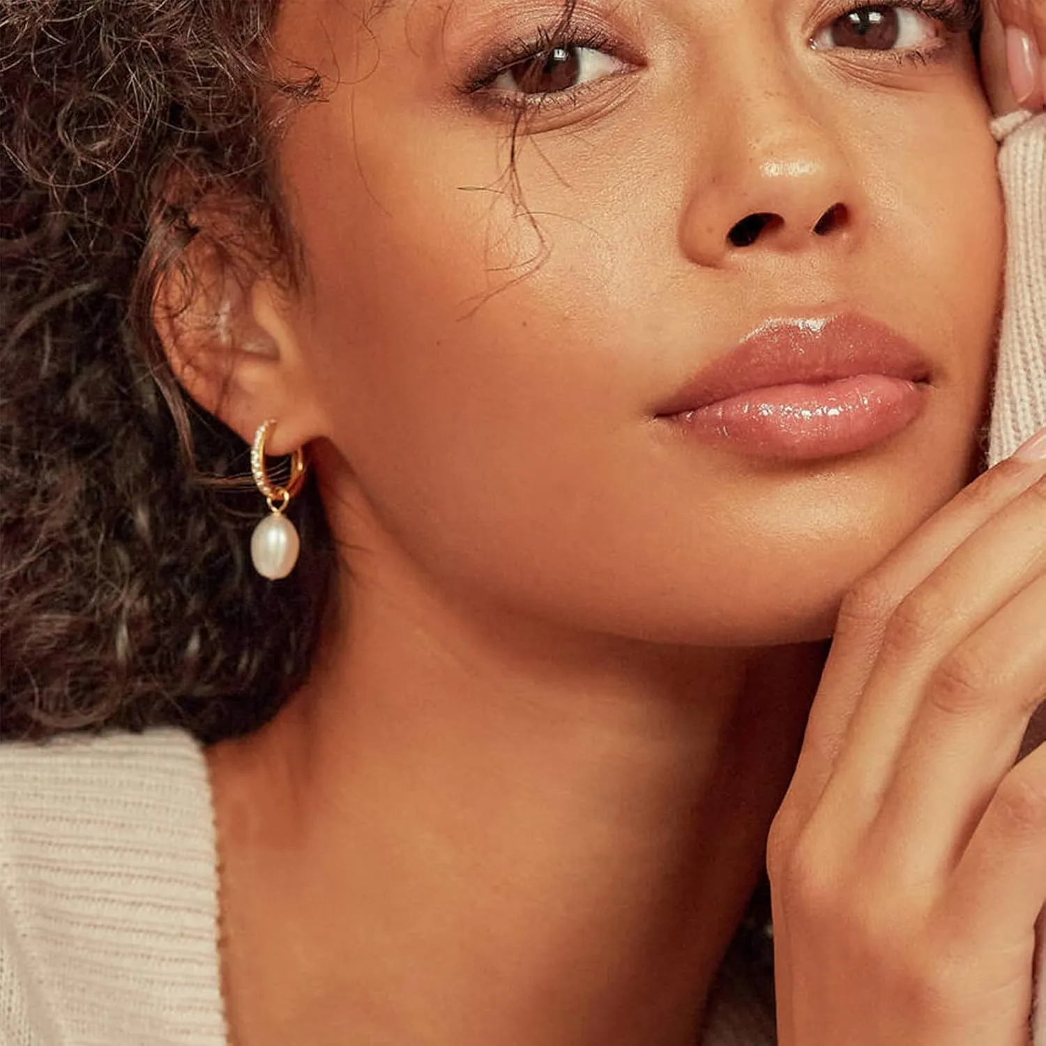 CHESKY 14k Gold Plated Pearl Hoop Earrings for Women - Trendy Chunky Drop Dangle Huggie Earrings - Hypoallergenic Statement Jewelry Gifts for Her