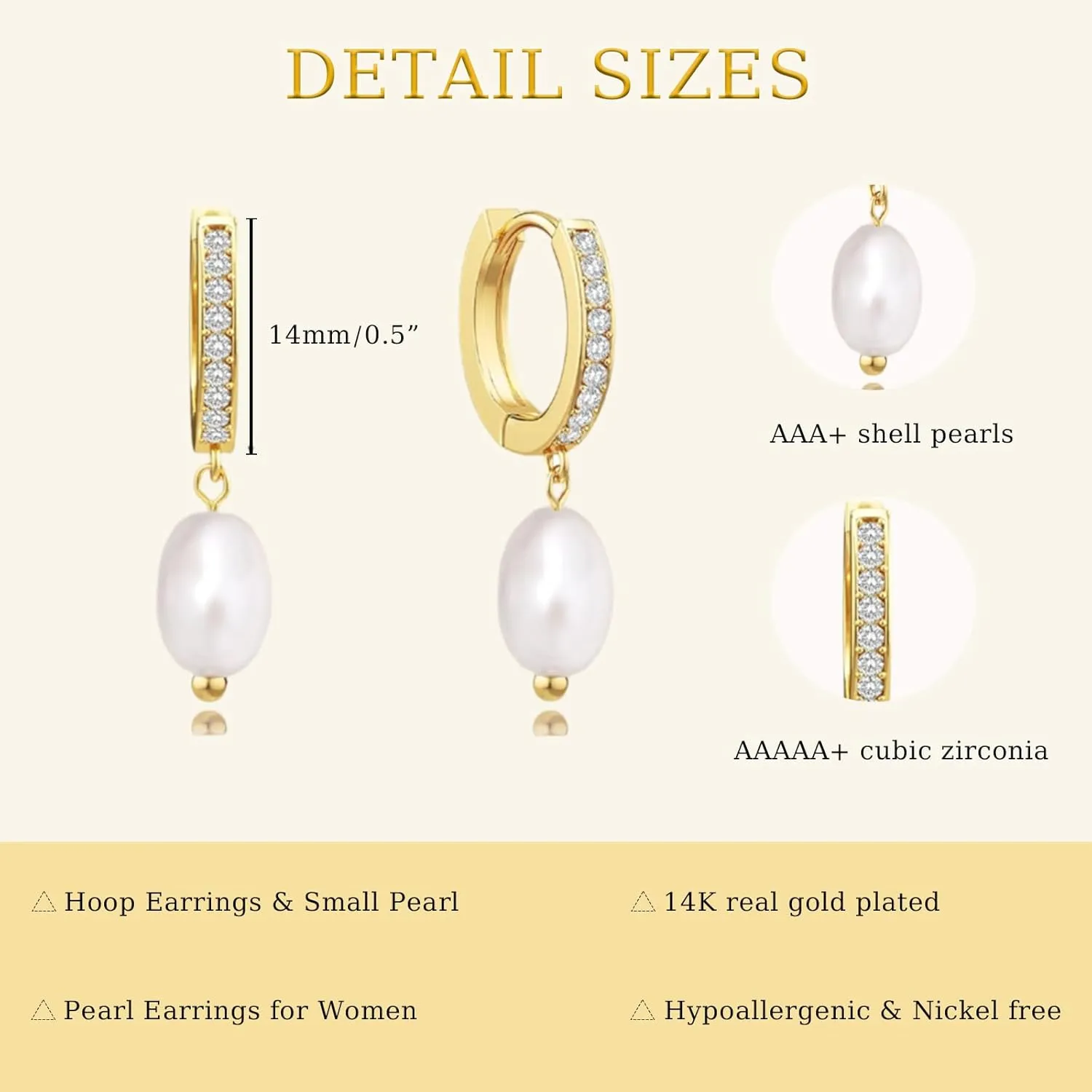 CHESKY 14k Gold Plated Pearl Hoop Earrings for Women - Trendy Chunky Drop Dangle Huggie Earrings - Hypoallergenic Statement Jewelry Gifts for Her