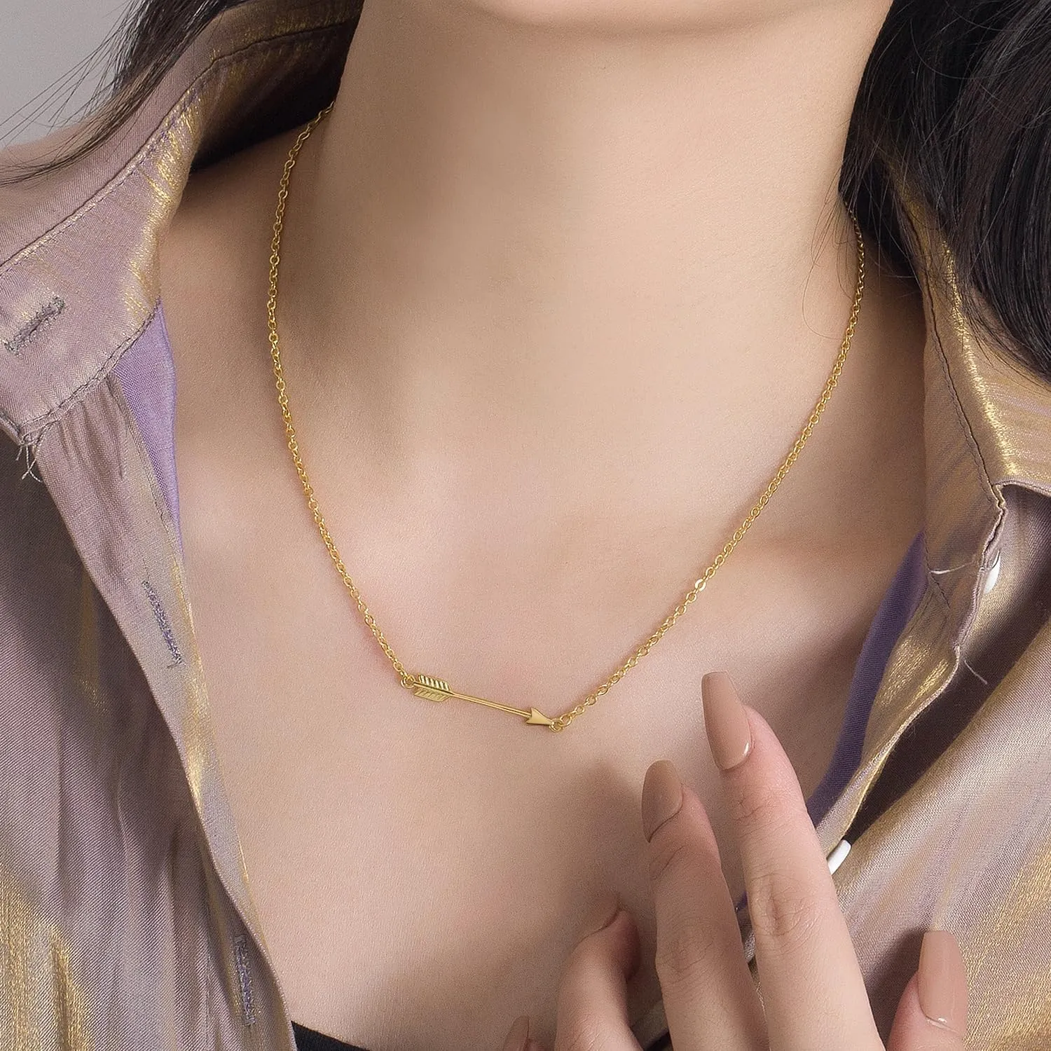 Chic 925 Sterling Silver Cupid's Arrow Pendant Necklace Women Dainty Arrow Initial Choker Silver/Gold Fine Jewelry Gift For Her