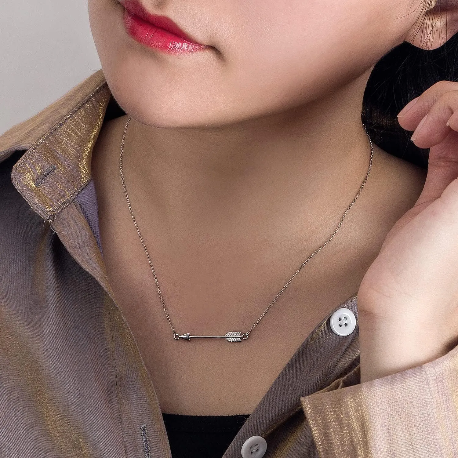 Chic 925 Sterling Silver Cupid's Arrow Pendant Necklace Women Dainty Arrow Initial Choker Silver/Gold Fine Jewelry Gift For Her