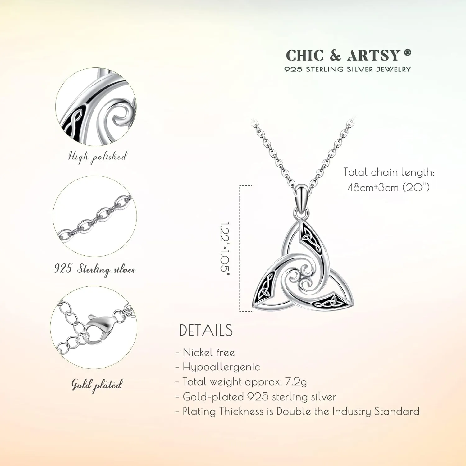 CHIC ARTSY 925 Sterling Silver Irish Trinity Celtic Knot Necklaces Oxidized Good Luck Triskele Celtic Knot Fine Jewelry Goddess Of The Moon Pendants Necklace For Women Grandma, Mom, Aunt, Sister, Niece