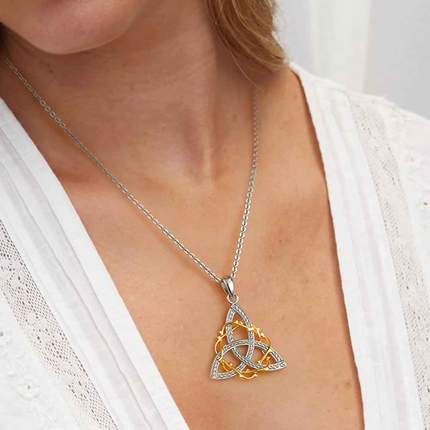 CHIC ARTSY 925 Sterling Silver Irish Trinity Celtic Knot Necklaces Oxidized Good Luck Triskele Celtic Knot Fine Jewelry Goddess Of The Moon Pendants Necklace For Women Grandma, Mom, Aunt, Sister, Niece