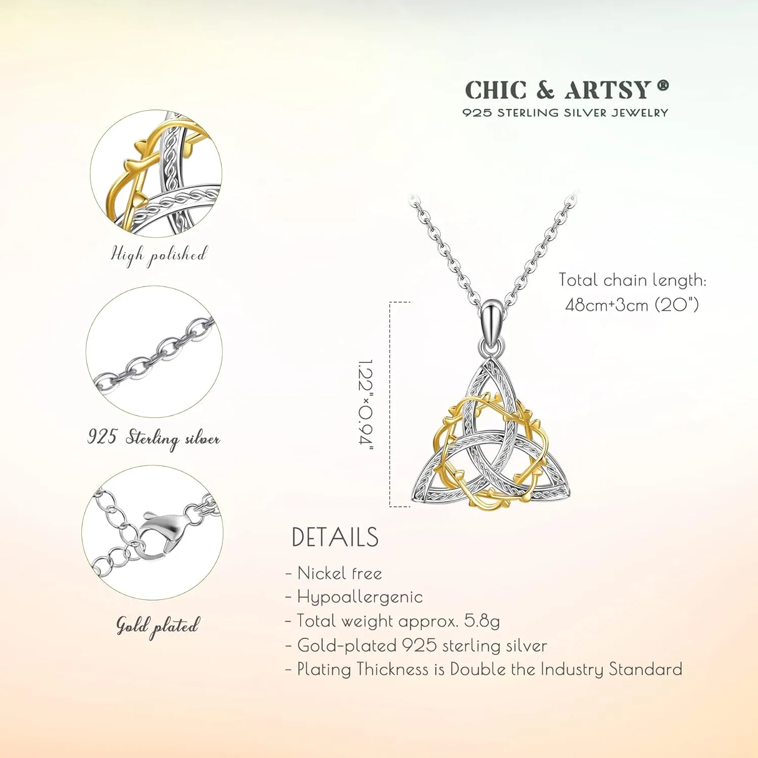 CHIC ARTSY 925 Sterling Silver Irish Trinity Celtic Knot Necklaces Oxidized Good Luck Triskele Celtic Knot Fine Jewelry Goddess Of The Moon Pendants Necklace For Women Grandma, Mom, Aunt, Sister, Niece