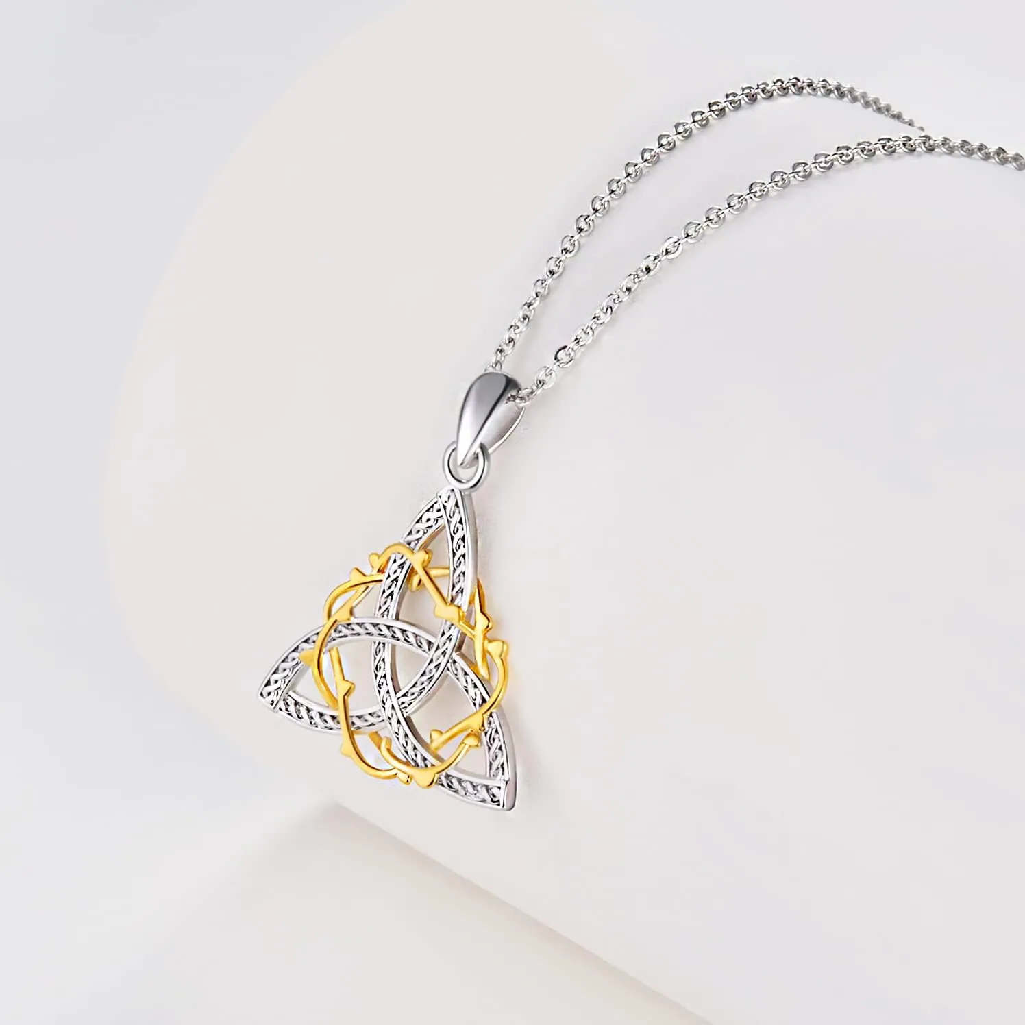 CHIC ARTSY 925 Sterling Silver Irish Trinity Celtic Knot Necklaces Oxidized Good Luck Triskele Celtic Knot Fine Jewelry Goddess Of The Moon Pendants Necklace For Women Grandma, Mom, Aunt, Sister, Niece