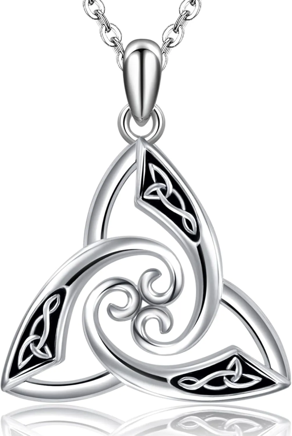 CHIC ARTSY 925 Sterling Silver Irish Trinity Celtic Knot Necklaces Oxidized Good Luck Triskele Celtic Knot Fine Jewelry Goddess Of The Moon Pendants Necklace For Women Grandma, Mom, Aunt, Sister, Niece
