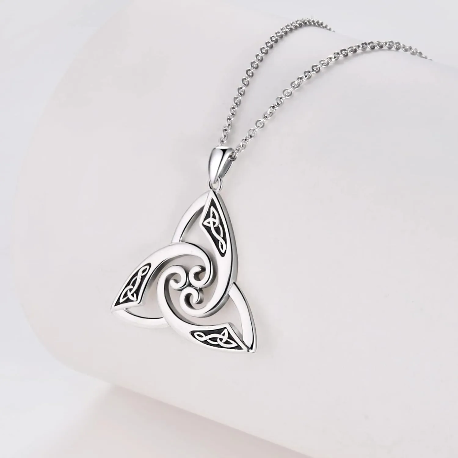 CHIC ARTSY 925 Sterling Silver Irish Trinity Celtic Knot Necklaces Oxidized Good Luck Triskele Celtic Knot Fine Jewelry Goddess Of The Moon Pendants Necklace For Women Grandma, Mom, Aunt, Sister, Niece