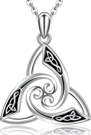 CHIC ARTSY 925 Sterling Silver Irish Trinity Celtic Knot Necklaces Oxidized Good Luck Triskele Celtic Knot Fine Jewelry Goddess Of The Moon Pendants Necklace For Women Grandma, Mom, Aunt, Sister, Niece