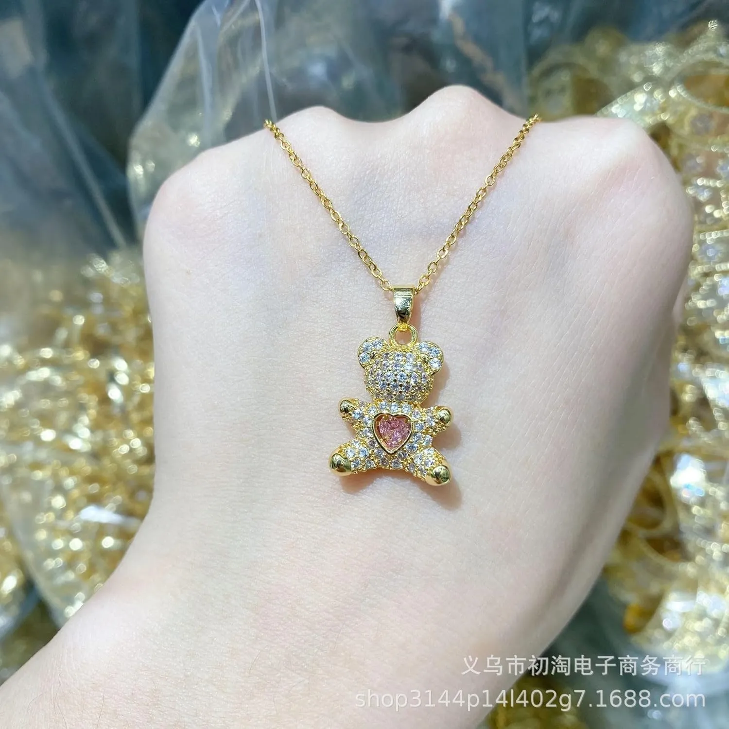 Chic Teddy Bear Necklace Crystal Bear Necklace Cute Animal Bear Pendant Necklace Jewelry for Women Girls