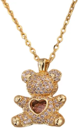Chic Teddy Bear Necklace Crystal Bear Necklace Cute Animal Bear Pendant Necklace Jewelry for Women Girls